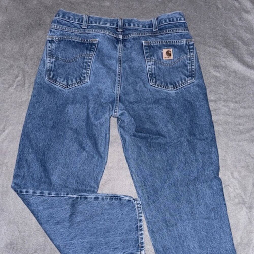 Carhartt Relaxed Fit Blue Denim Jeans Size 35x28 Carpenter Workwear Rugged Heavy